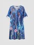 Geometric Floral Printed Plus Size Notched Casual Weaving Dress