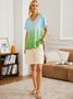 Ombre Short Sleeve V Neck Plus Size Casual Tops