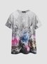 Women's T shirt Floral Theme Painting Floral Graphic Round Neck Print Basic Vintage Tops Gray