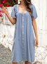 Square Neck Short Sleeve Casual Weaving Dress