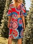 Crew Neck Floral-Print Holiday Tribal Weaving Dress