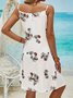 V-neck loose pineapple floral print suspender dress Loosen Knitting Dress