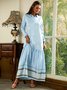 Plus Size Blue V Neck 3/4 Sleeve Casual Weaving Dress