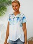Floral Printed Cotton-Blend Casual Tunic T-shirt