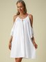 Cutout Cotton-Blend Half Sleeve Seaside Holiday Weaving Dress