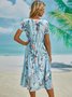 Floral Vacation Loosen V Neck Short sleeve Woven Dress
