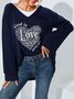 Letters Love Printed Patchwork V Neck Casual Loosen Long sleeve tops