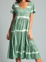 Green Casual Short Sleeve Knitting Dress