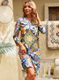 3/4 Length Sleeve Floral Print Spring & Fall V Neck Elegant Hot vacation Weaving Dress