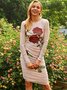 Skinny Elegant Floral Long Sleeve Knit Dress