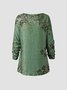 Leaf Autumn Casual Natural Pullover Long sleeve Crew Neck H-Line Regular T-shirt for Women