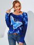 Long Sleeve Casual Crew Neck Butterfly T-shirt
