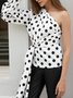 Polka Dots Elegant Autumn Polyester One Shoulder Mid-weight No Elasticity Loose Regular Top for Women