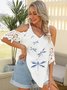 Plus size Dragonfly Casual V Neck Tops