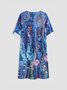 Geometric Floral Printed Plus Size Notched Casual Weaving Dress