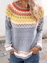 Boho Crew Neck Cotton Blends Sweater