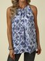 Plus Size Casual Sleeveless Floral-Print Chiffon Tops