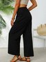 Casual mid-rise solid color linen straight-leg pants