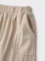 Casual Plain Pockets Linen Pants
