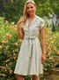 Elegant Plants Shirt Collar Short Sleeve Woven Midi Dress