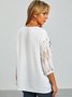 Floral Casual Lace U-Neck Three Quarter Loosen Long sleeve tops