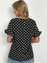 Plus Size Black Casual Polka Dots Printed V Neck Short Sleeve Shift T-shirt