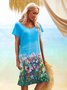 New Women Chic Plus Size Vintage Boho Holiday Short Sleeve Floral Knitting Dress