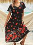 New Women Chic Plus Size Vintage Boho Holiday Floral Poppies Short Sleeve Shift Knitting Dress
