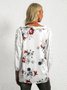 White Floral Printed Lace Paneled 3/4 Sleeve Casual Shift Blouse