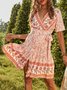 Floral-Print Resort A-Line Short Sleeve Weaving Dress