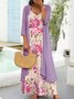 Two Piece Long Sleeve Casual V-neck Floral Printed Maxi Dresses