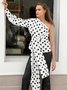 Polka Dots Elegant Autumn Polyester One Shoulder Mid-weight No Elasticity Loose Regular Top for Women