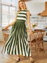 Vintage Elegant Striped Color-block Plus Size Sleeveless Crew Neck Casual Weaving Dress