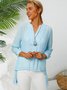 Solid V Neck Casual 3/4 Sleeve Plus Size Shirts