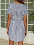 Stripes A-Line Cotton-Blend Short Sleeve Weaving Dress With Belt