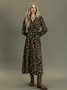 Long sleeve V Neck Casual Leopard Weaving Dress