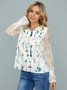 Vacation V Neck Lace stitching Cotton Blends Floral Tops