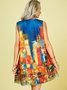 Plus Size Vintage Holiday Boho Shift V Neck Abstract Casual Knitting Midi Dress