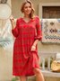 Half Sleeve V Neck Cotton-Blend Floral-Print Weaving Dress
