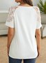 Holiday floral print stitched lace wide truffle shoulder top T-shirt