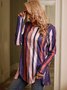 Brown Stripes Printed Casual Long Sleeve Shift Tops