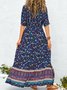 V Neck Half Sleeve Floral-Print Weaving Dress