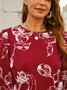 Red V Neck Casual Printed Cotton-Blend Top