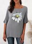 Summer casual retro small daisy printed short sleeve big round neck loose top