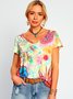 Plus Size Printed Casual Cotton T-shirt
