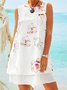 Floral-Print Crew Neck Cotton-Blend Sleeveless Weaving Dress