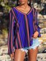 Striped Casual 3/4 Sleeve Shirt & Top