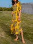 Yellow Floral Boho Short Sleeve Floral-Print Weaving Dress