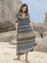 Blue Short Sleeve Boho Tribal Weaving Dress