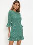 Green Frill Sleeve Holiday Weaving Dress